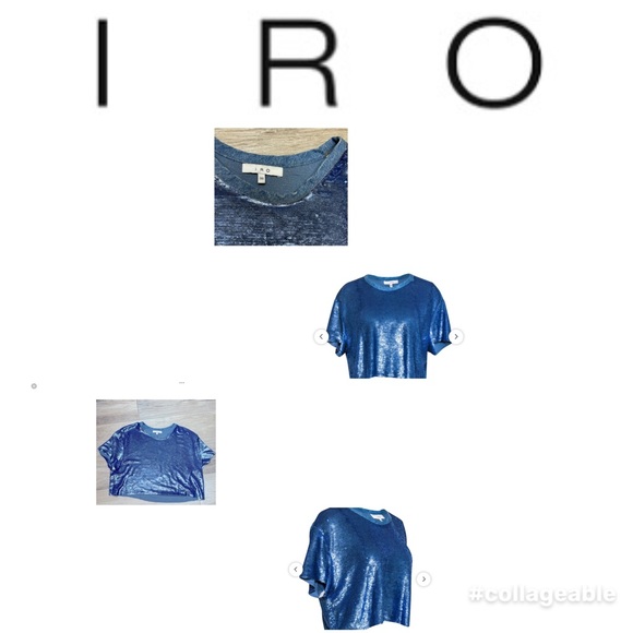 ‼️WOW‼️IRO Sequins Blue Crop Top Size 38 - Picture 2 of 10